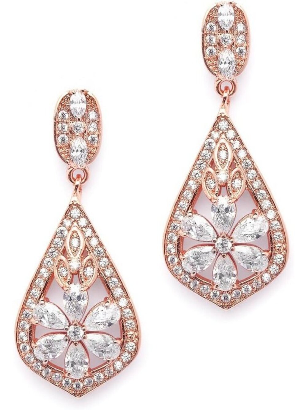 Elegant Rose Gold Clip-On Earrings | Art Deco Style for Weddings & Formals